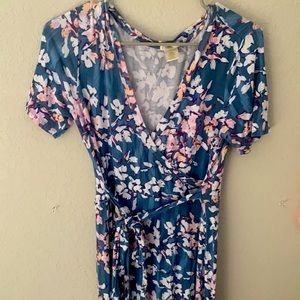 Blue with pink,purple and white flowers dress.